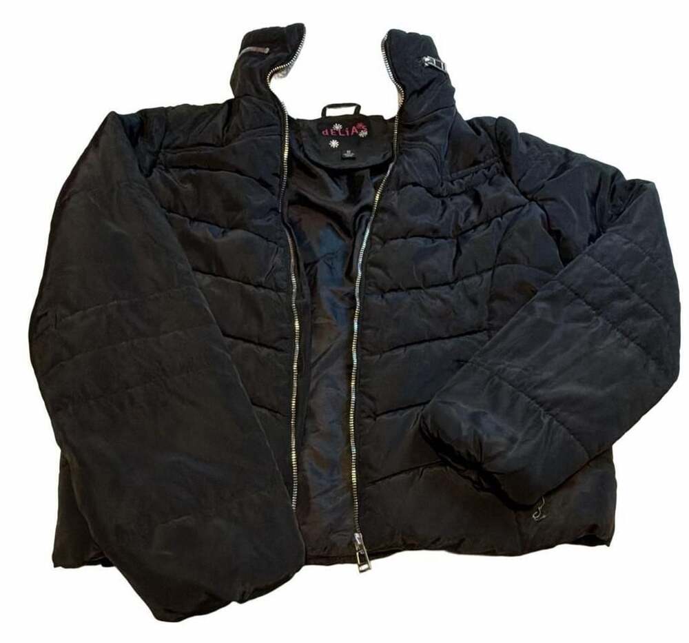 dELiA*s Black Quilted Puffer Jacket with High Neck Collar Size M